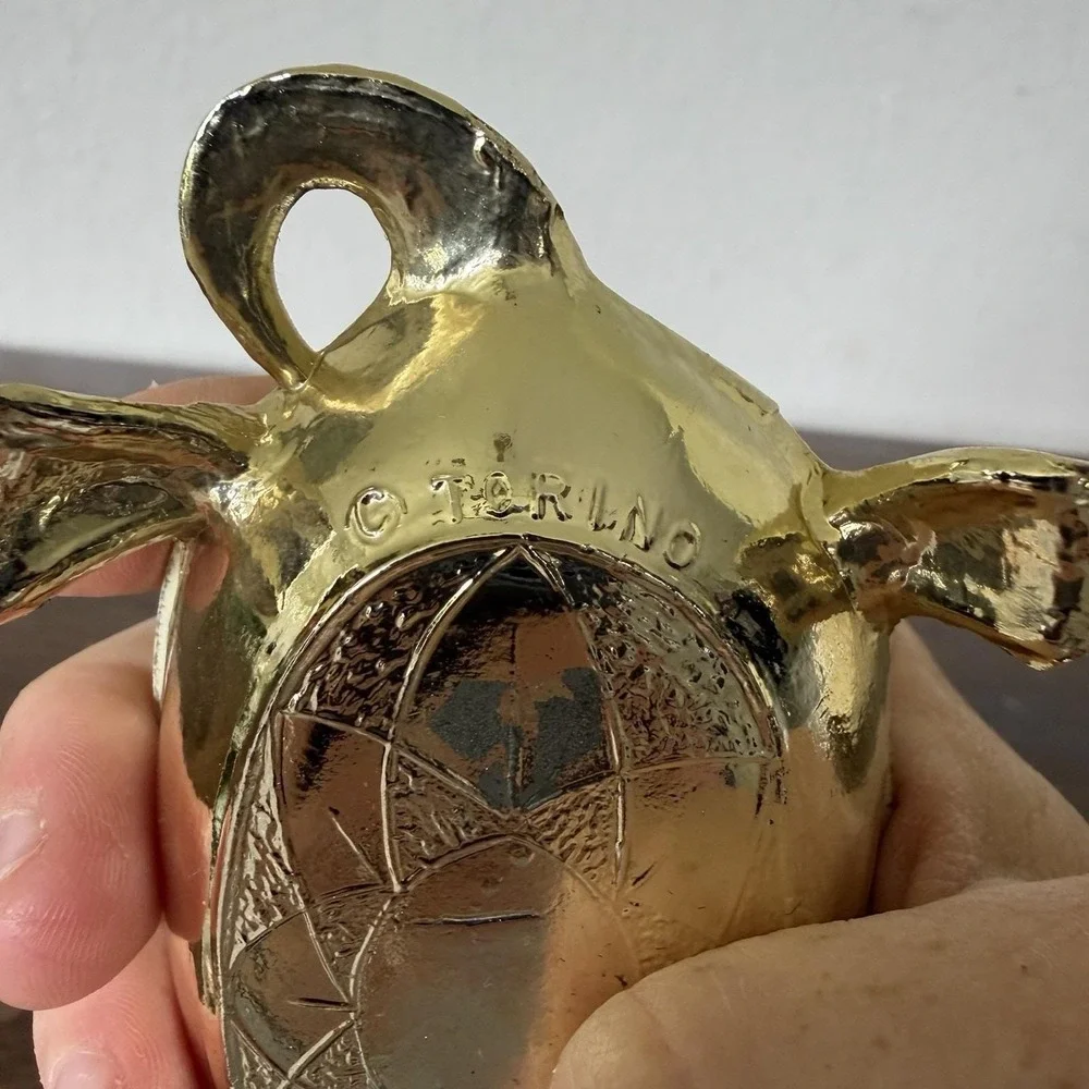 Vintage Torino Brass Turtle Enamel Shell Vanity Ring Dish Trinket Tray Soap Dish
